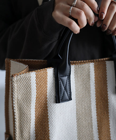 A4ダブルハンドルストライプトートバッグ 12-1074